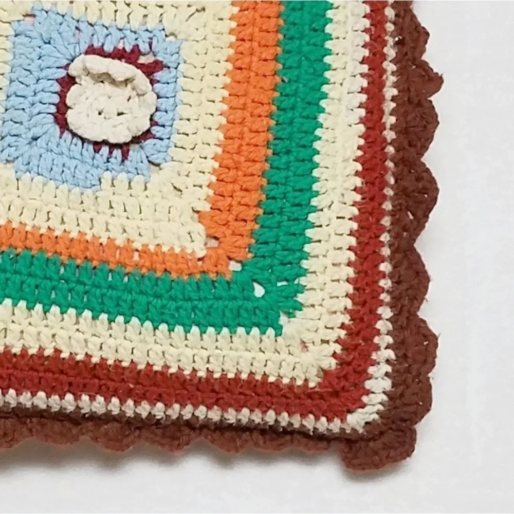 VINTAGE 70s Granny Square Crochet Pillow Cover